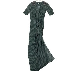 VERONICA BEARD Mariposa Dress Green Multicolor Print Ruched Wrap Maxi Size 0